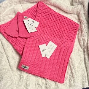 NWT UGG Women's French Pink Scarf and Fingerless Gloves Set